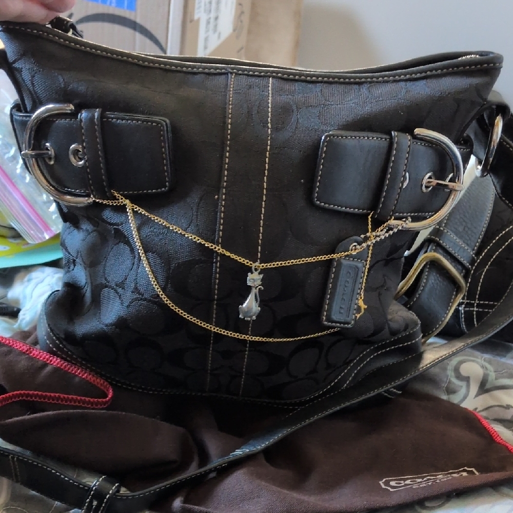 Coach Soho Signature Jacquard Canvas Leather W/Convertible Heavy Strap Crossbody